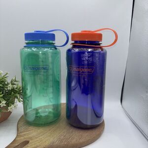 2x LOT Nalgene 32oz Wide Mouth Water Bottle Periwinkle BPA Free USA NEW Active